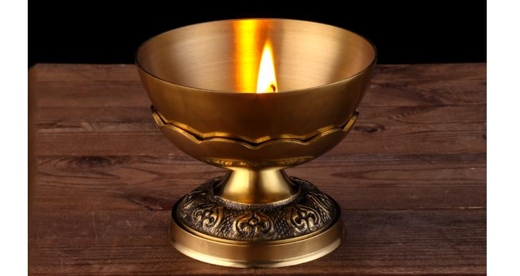 吉祥缘纯铜酥油灯佛灯佛前供灯长明灯液体食用油灯家用佛具莲花伸缩