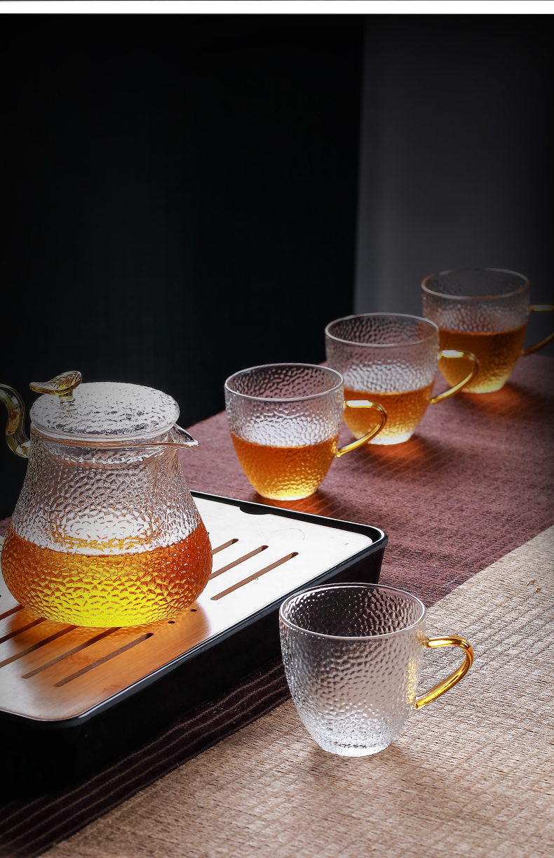 玻璃小茶杯功夫茶小茶杯带把6只装家用待客茶具杯子套装喝茶水杯玻璃