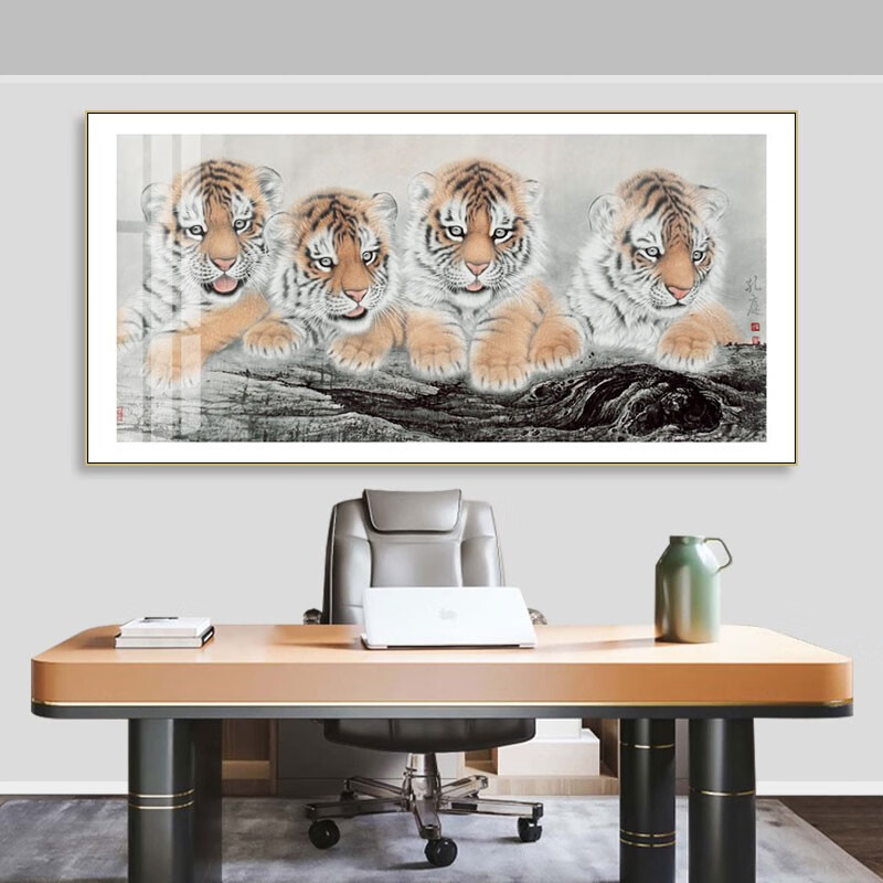 别颖老虎装饰画卧虎国画新中式客厅五福图挂画上山虎下山虎猛虎图壁画