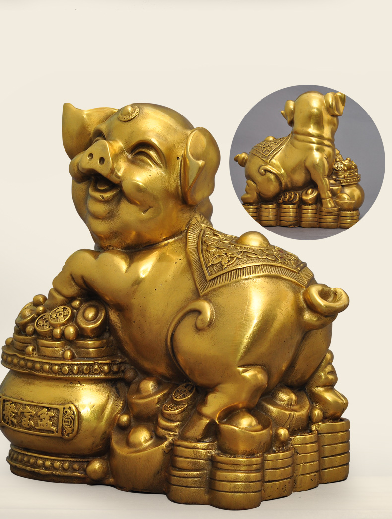 全铜猪摆件猪年家居客厅装饰品摆设十二生肖猪工艺品摆件 8.