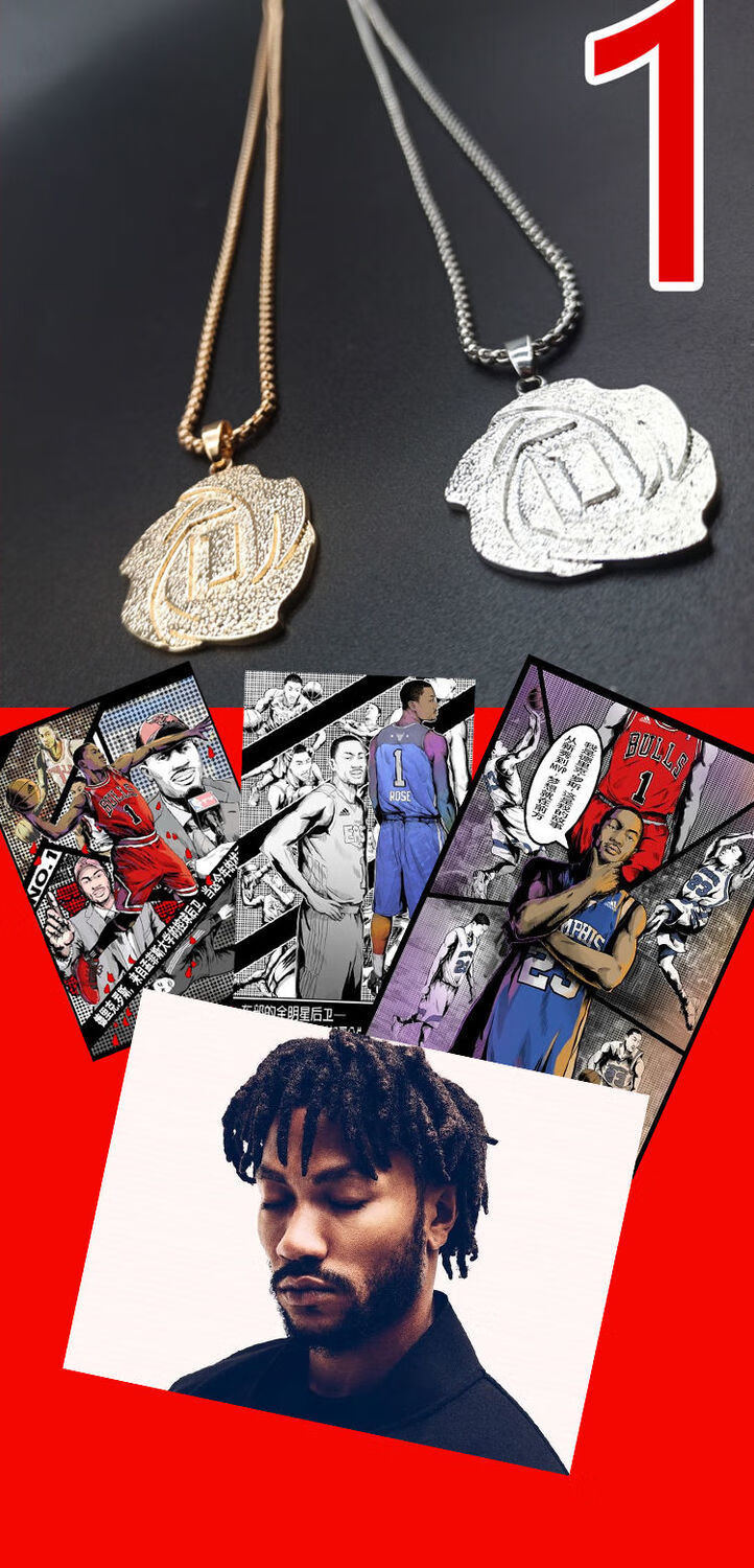 梦蔻德里克罗斯项链纪念篮球运动风城玫瑰罗斯男女学生吊坠罗斯logo