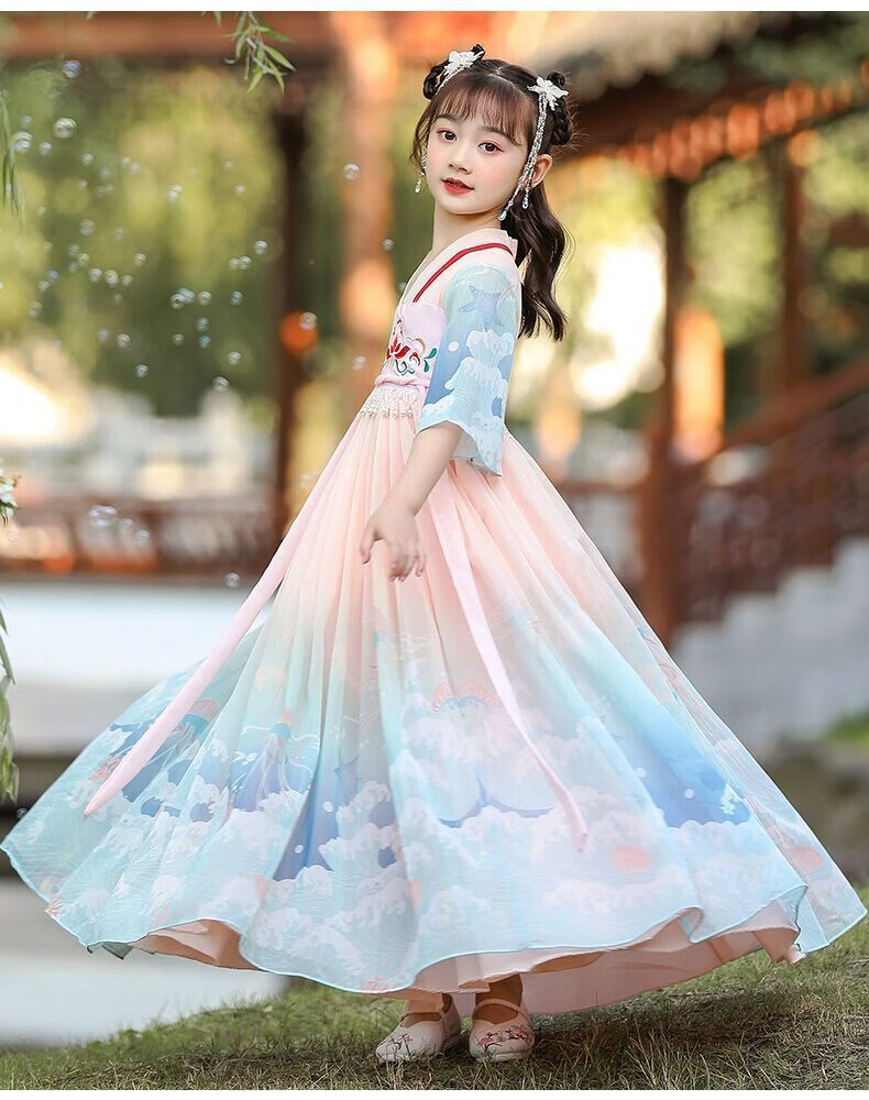 女童汉服春夏季9-12岁小女孩古装连衣裙中国风小学生超仙气齐胸襦裙