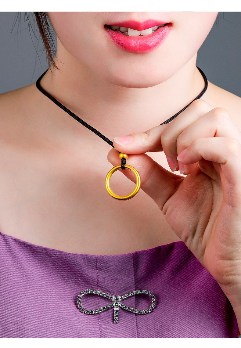 老凤凰同款足金项链男士硬金素圈黄金吊坠女编绳挂坠挂饰情侣款一对