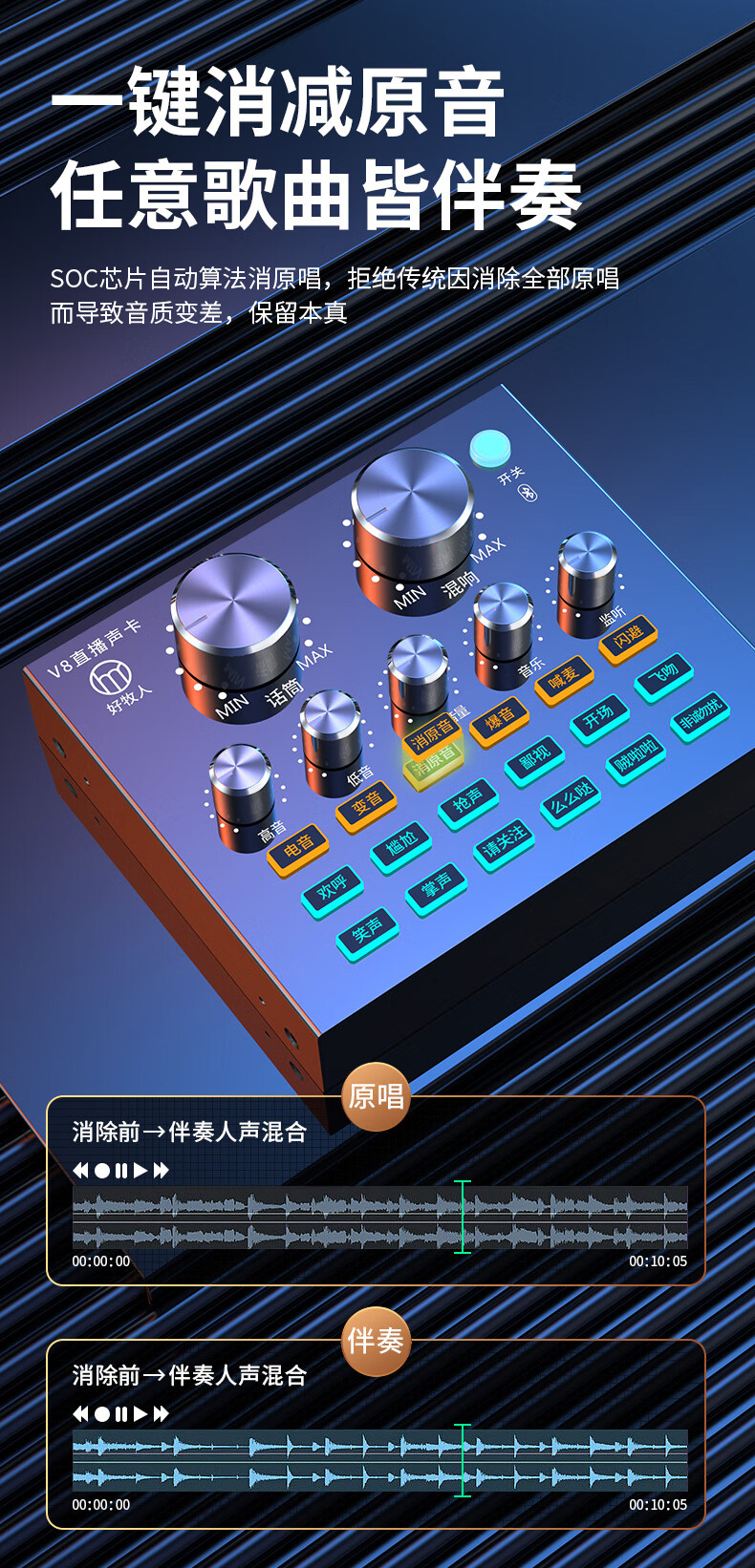 好牧人v8声卡套装手机直播全民神器麦克风电脑外置抖音主播唱歌吧k歌