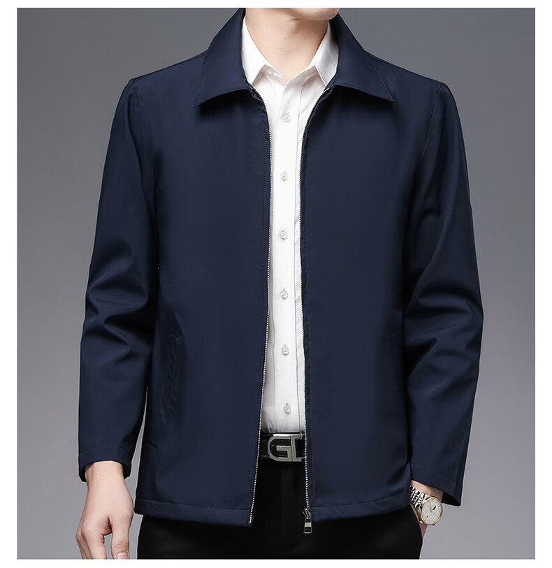 商务年轻领导干部服装行政夹克男定制春秋季薄款工装上衣翻领外套刺绣