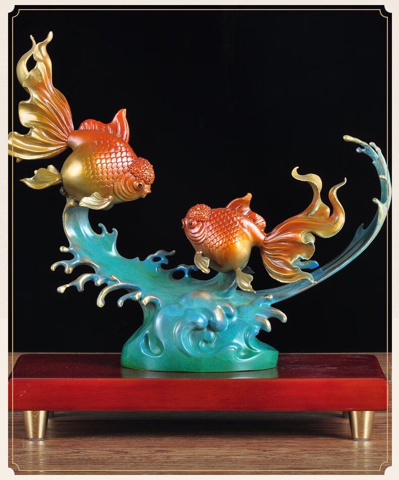 莲善堂彩铜金玉满堂双鱼摆件铜鱼招财工艺品家居客厅