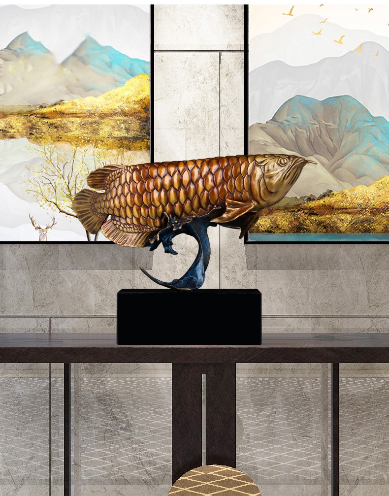 郎凯丹顿 纯铜财富金龙鱼摆件创意工艺品客厅玄关书房酒柜装饰办公室