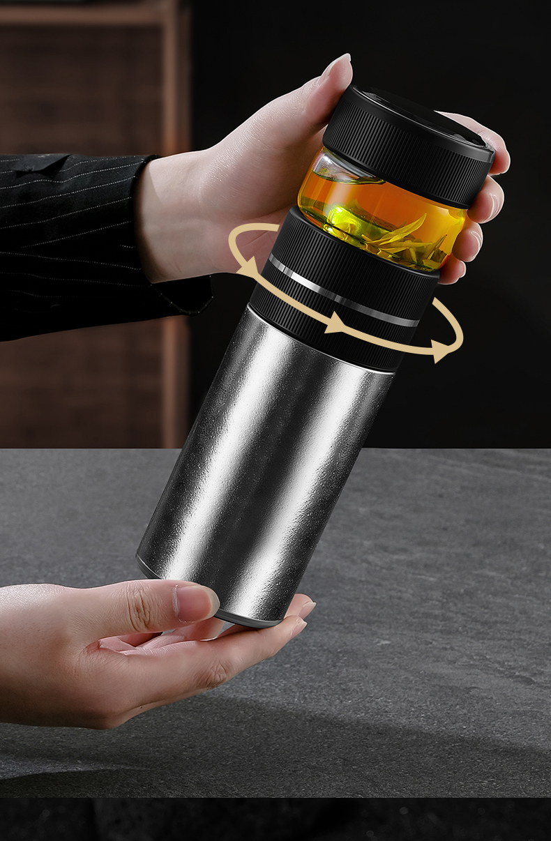 sthanodd纯钛保温杯茶水分离泡茶杯智能显温男士水杯高档商务送礼纯钛