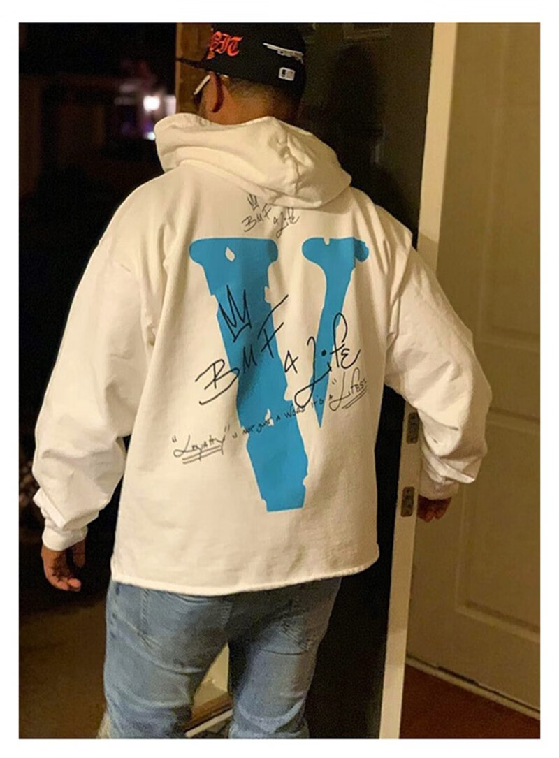 vlone王一博同款潮牌大v连帽卫衣 美式高街宽松拳王小众潮牌下摆破坏