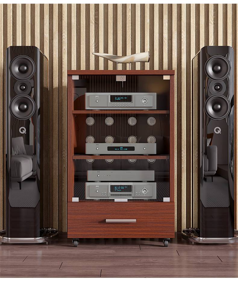 功放机柜音响机柜专业设备器材机架ktv音响柜玻璃门 花梨木色二层