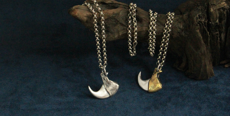 虎爪银虎狼牙男士项链男生吊坠生日礼物宝绽金色款银链