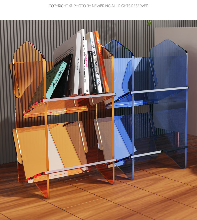 新款艺术感书架亚克力桌面书架置物架落地靠墙家用艺术现代简易一体