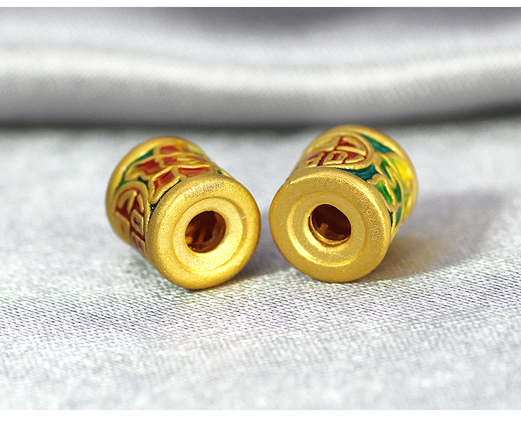 老凤凰款黄金3d硬金999足金金珐琅烧蓝福字花朵桶珠筒珠转运珠串珠