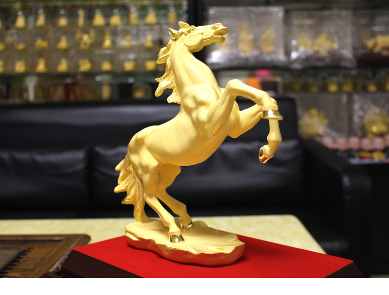 甲门jiamen绒沙金马到成功客厅摆件电铸黄金奔马摆饰十二生肖金马商务