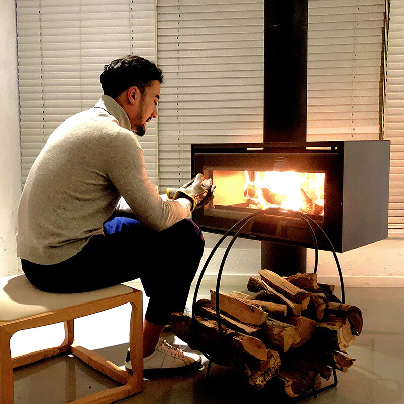 定制别墅柴火壁炉 圣罗曼壁炉真火家用燃木柴火炉双面旋转现代简约