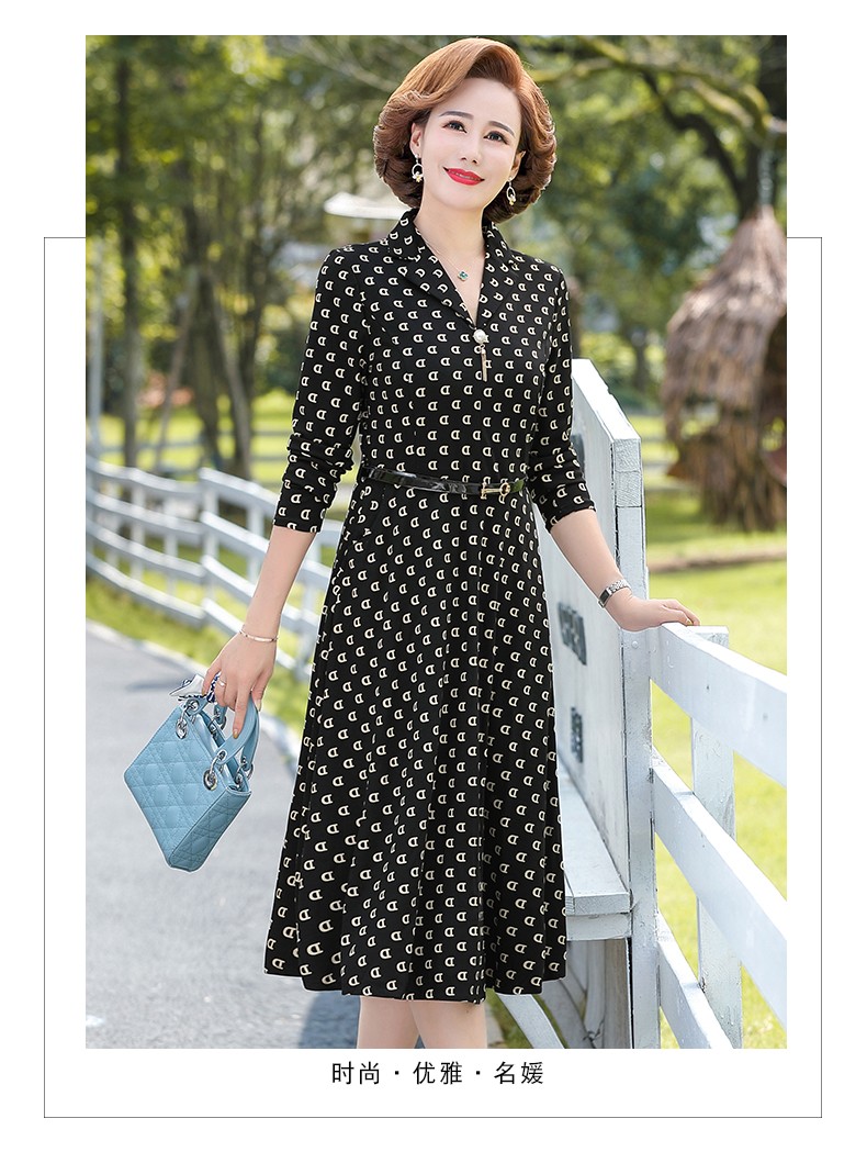 称美中老年女装春装长袖连衣裙405060岁新款中年妈妈春秋季裙子中长款