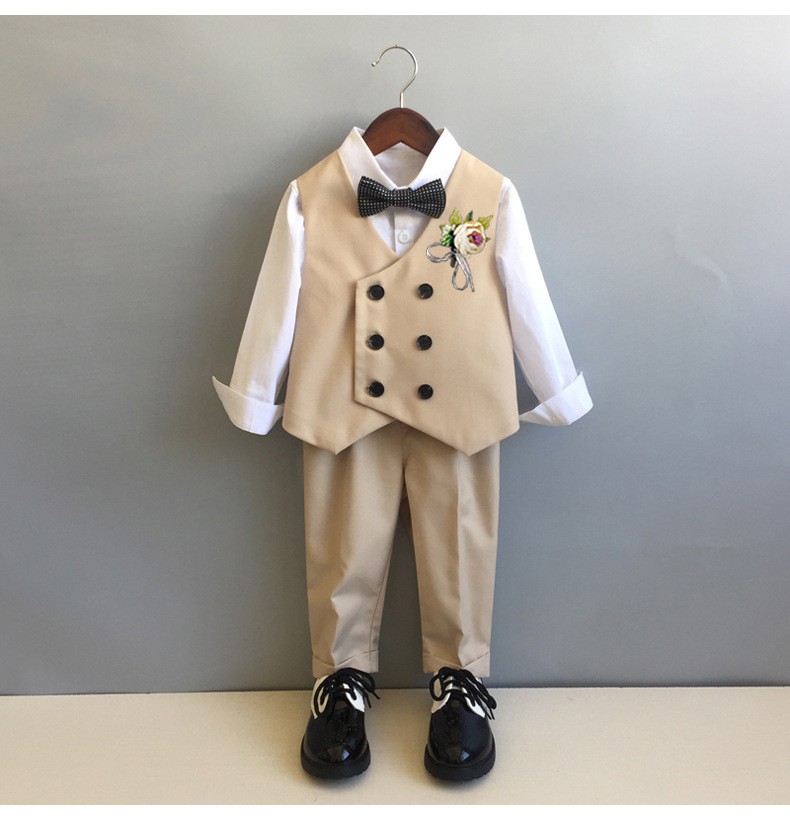 花童礼服男小童西服套装春夏儿童西装男童夏季婚小童钢琴演出服黑色