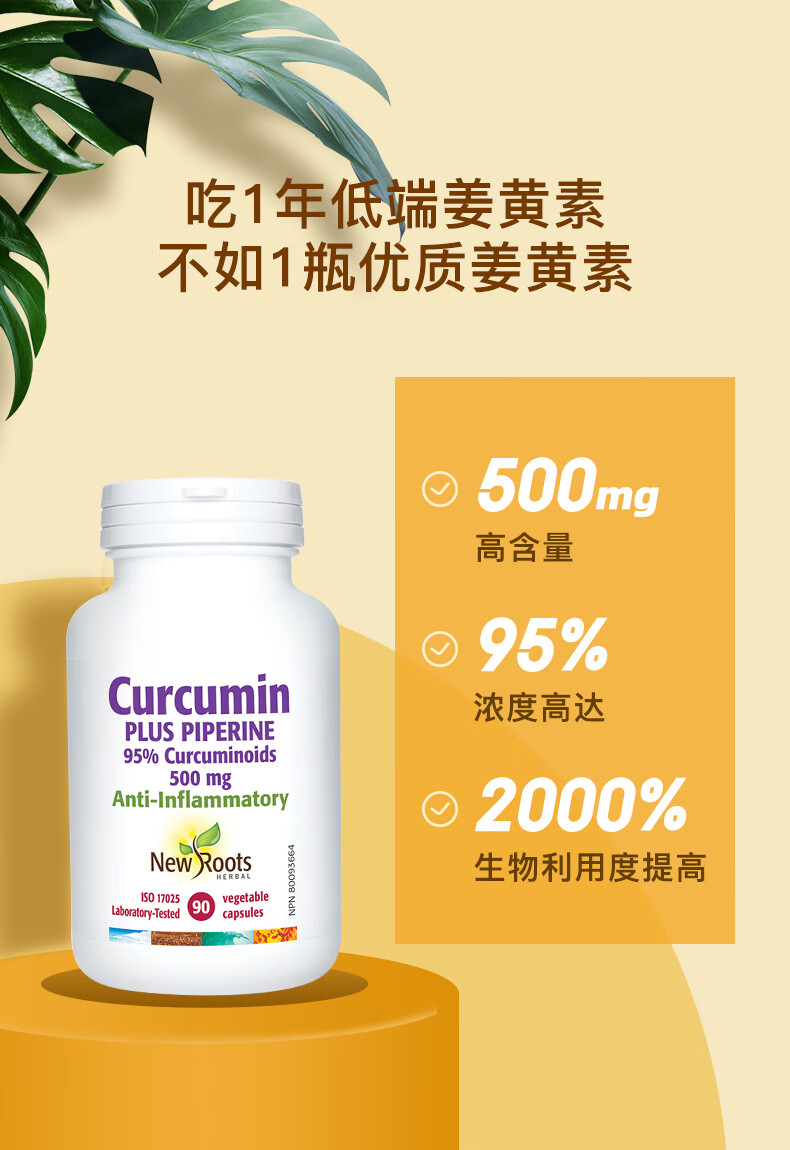 newroots姜黄素胶囊黑胡椒粉草本精华舒缓肠胃养护心脑加班熬夜应酬