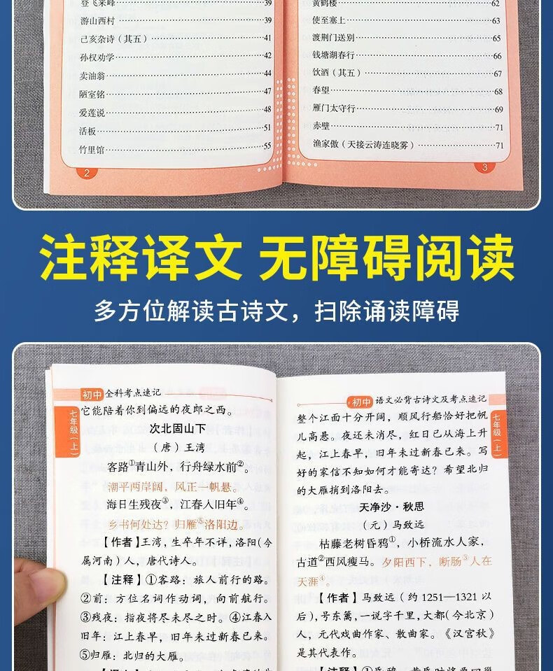 初中必背古诗词古诗文文言文语文基础知诗文考点语文必背一二三识考点七年级初一二三 语文必背古诗文及考点速记详情图片4