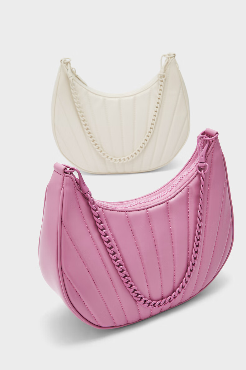 charles&keith女2-80270813女士绗缝贝壳纹单肩包 粉红色pink【图片