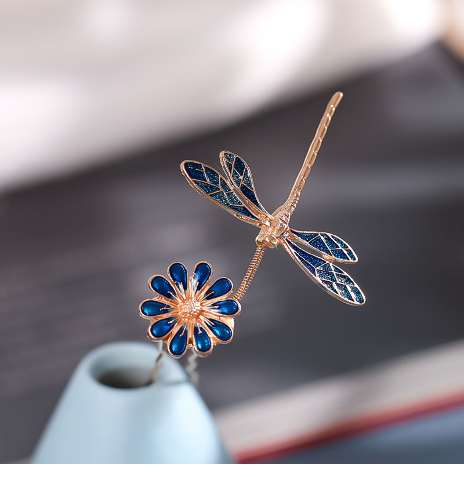 贡弗古装烧蓝发饰点翠蜻蜓发簪发冠套装珍珠流苏发钗簪子汉服头饰全套