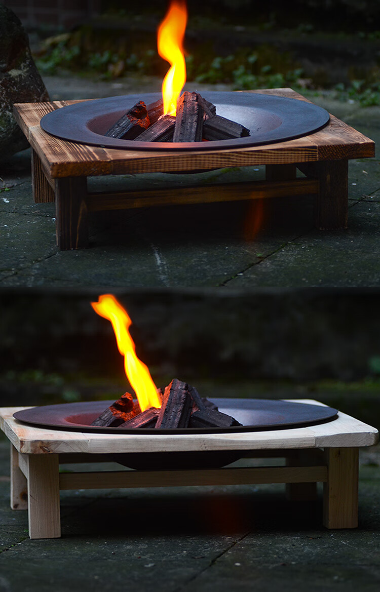 实木老式烤火盆铸铁炭火盆冬季取暖烤火炉室内家用炭盆烧烤架碳盆 双