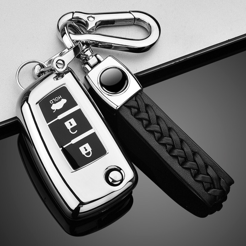 折叠钥匙扣汽车男女专用钥匙壳 日产折叠3键【铂金银】 纯手工编织双