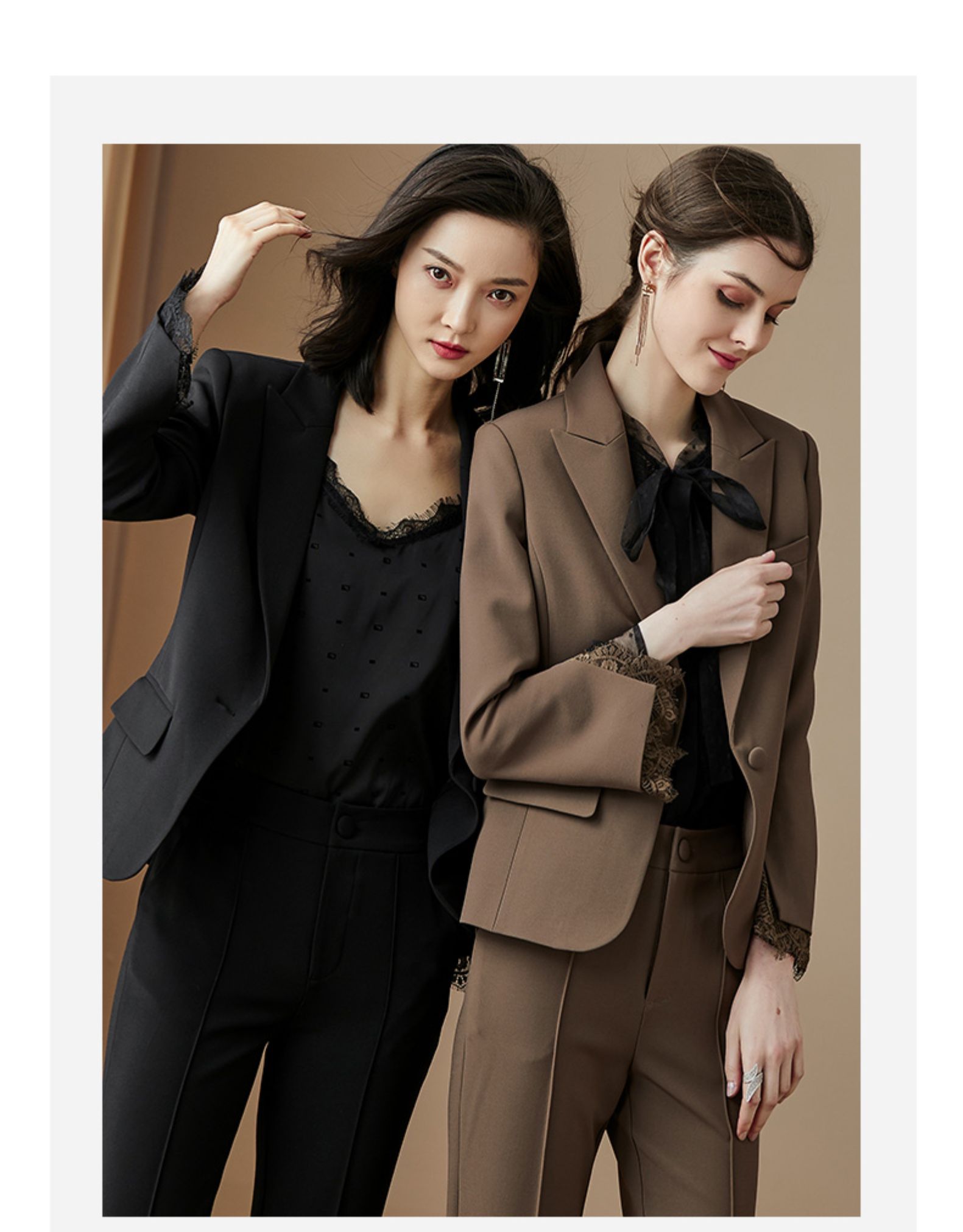 例柏女装2021秋季新款时尚套装拼接西装外套直筒裤职业两件套女备选1s