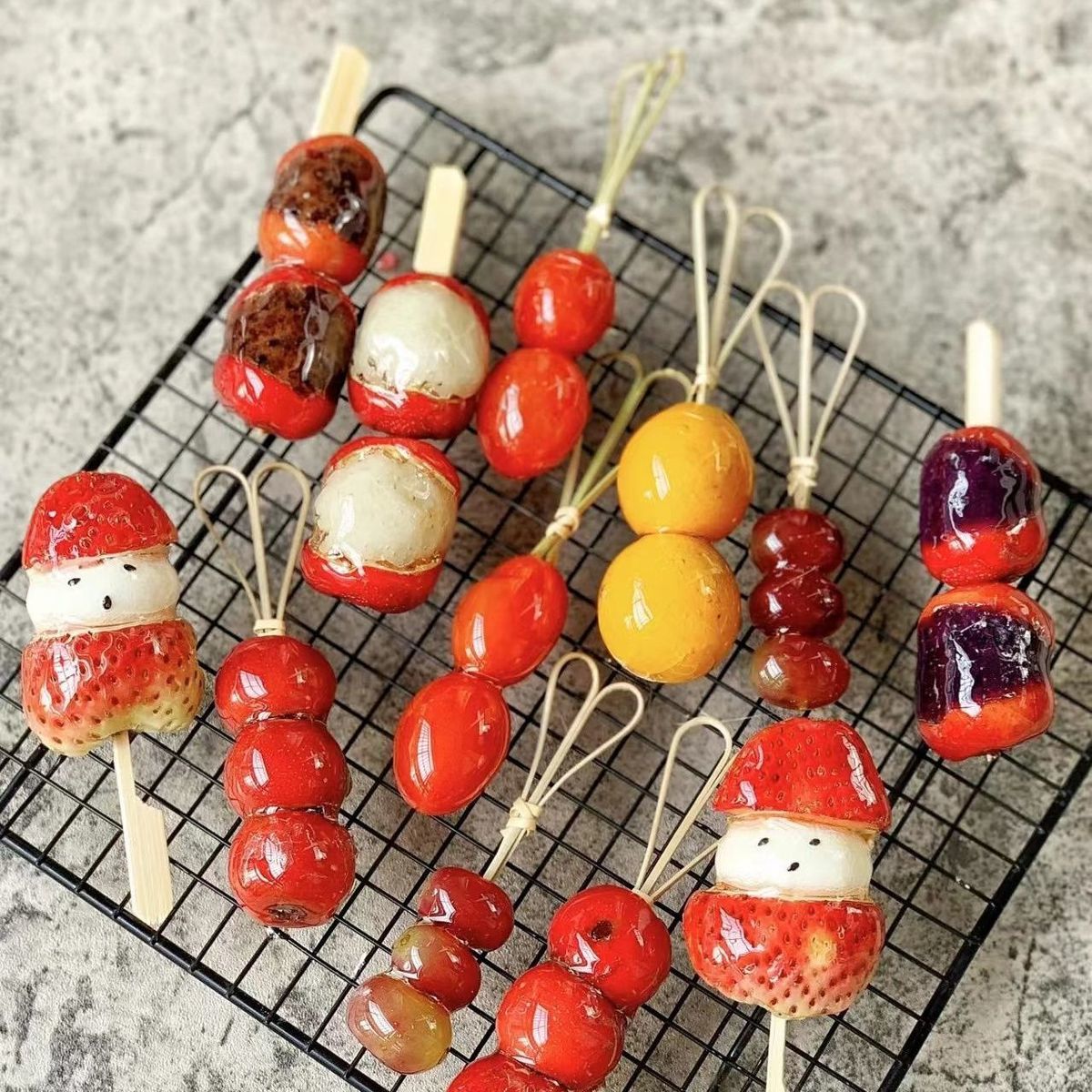 ins可爱小熊网红创意安全一次性水果叉汉堡鸡尾酒糖葫芦竹签绿色花结
