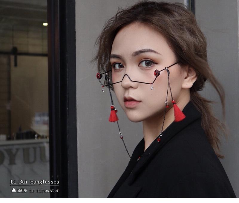 靓女街眼镜装饰链子半框眼镜女带链子下半框水滴装饰眼镜架眼镜框眼饰
