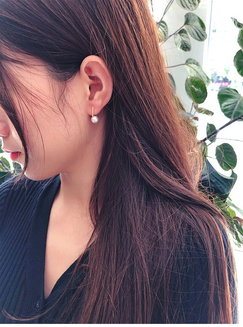 日系akoya珍珠耳环耳钉 简约水桶耳扣耳环 简约气质冷淡风百搭女新