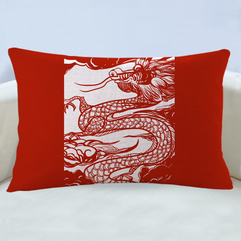 万燊中式国潮本命年红色抱枕十二生肖剪纸图案卡通纪念礼品定制靠枕套