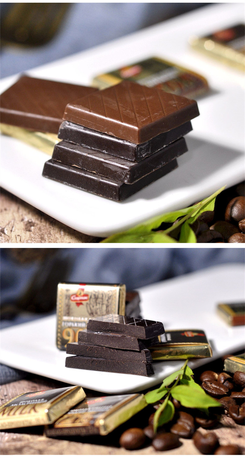 俄罗斯斯巴达克90纯可可脂黑巧圣诞苦巧克力袋装零食品袋装组合72可可