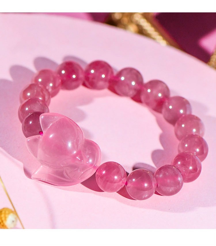宾昔天然粉色粉水晶狐狸芙蓉石粉晶手链手串女7a约11mm马达蜜桃