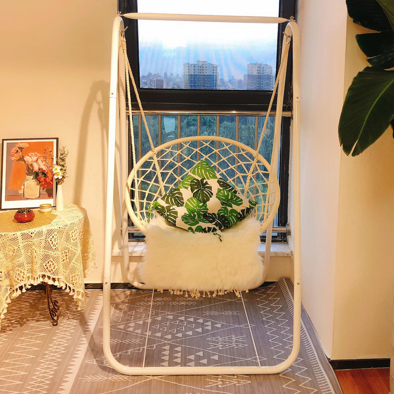 ins北欧吊篮吊椅阳台流苏秋千室内摇篮椅懒人家用椅普通坐垫抱枕彩灯