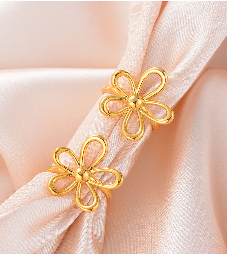 黄金5d硬金足金999大桃花戒指无氢大花戒指女生指环戒圈送礼sn799895d