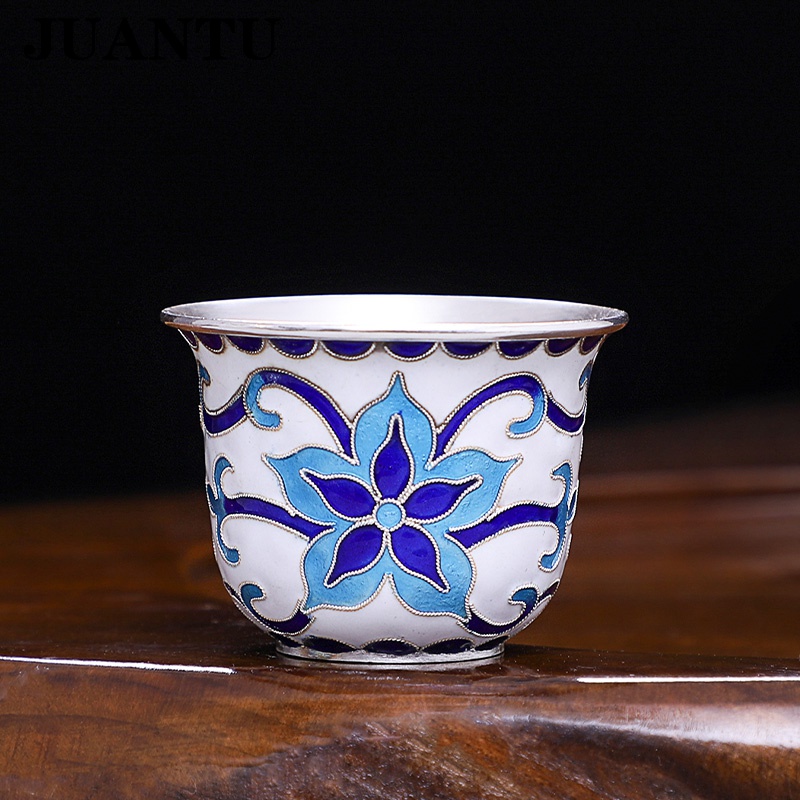 juantu茶具茶杯景泰蓝掐丝珐琅半两一口杯家用茶道功夫茶具蝶恋花小杯