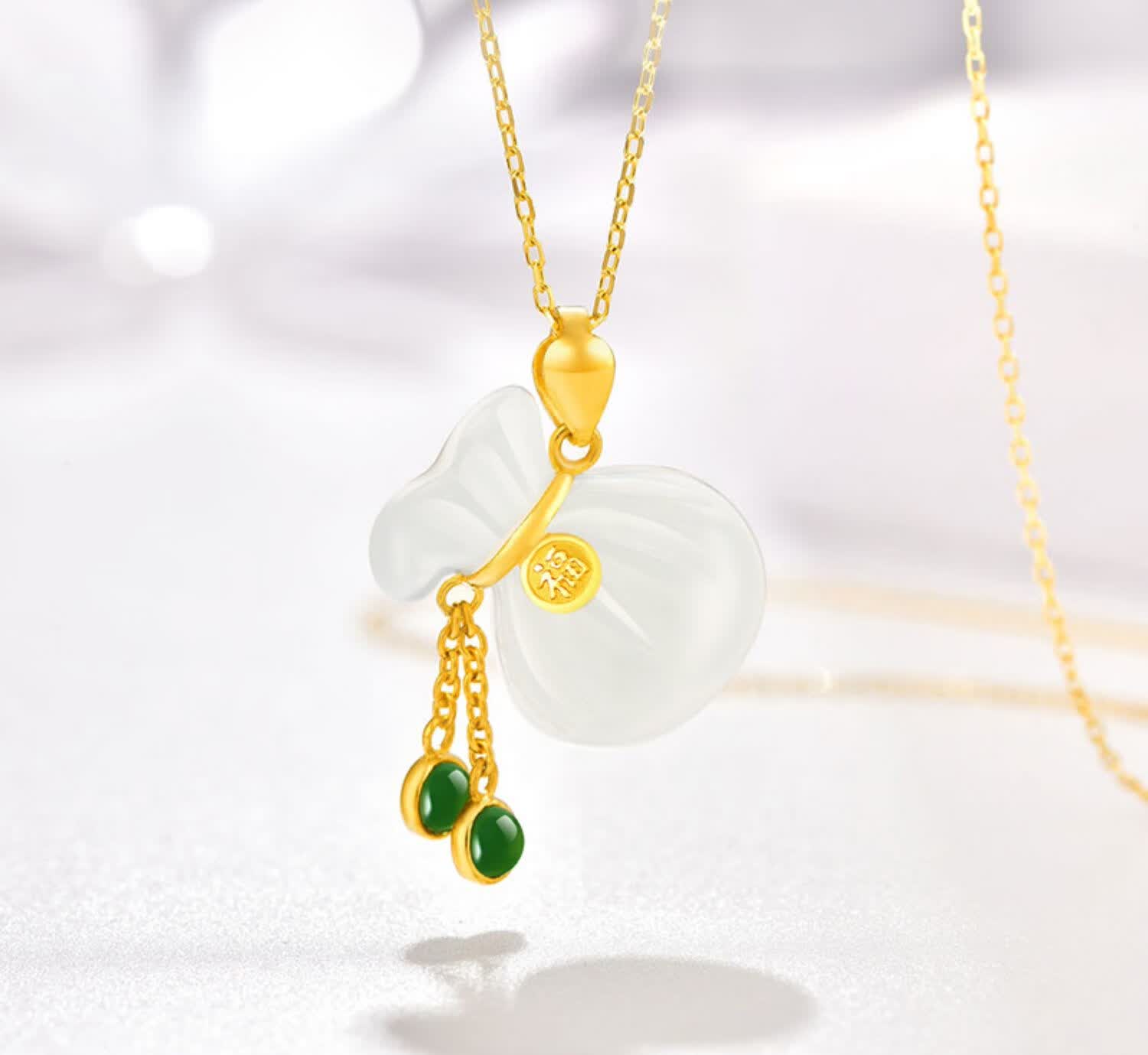 老凤凰款金镶玉福袋吊坠黄金和田玉钱袋项链女款999足金金挂坠送礼