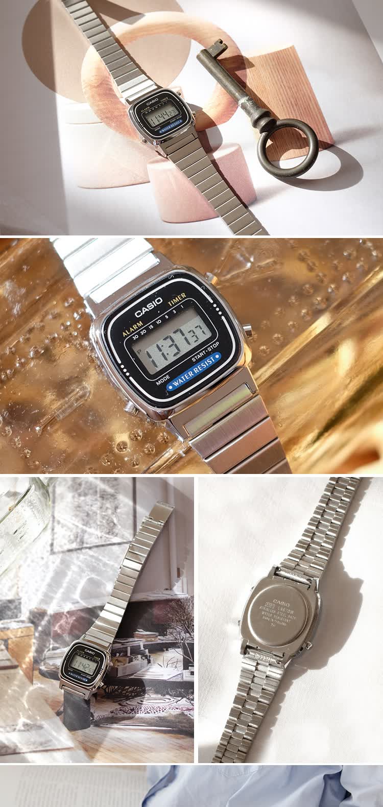 卡西欧 海外代购casio女表复古防水闹钟手表电子表小方块金表la670wa