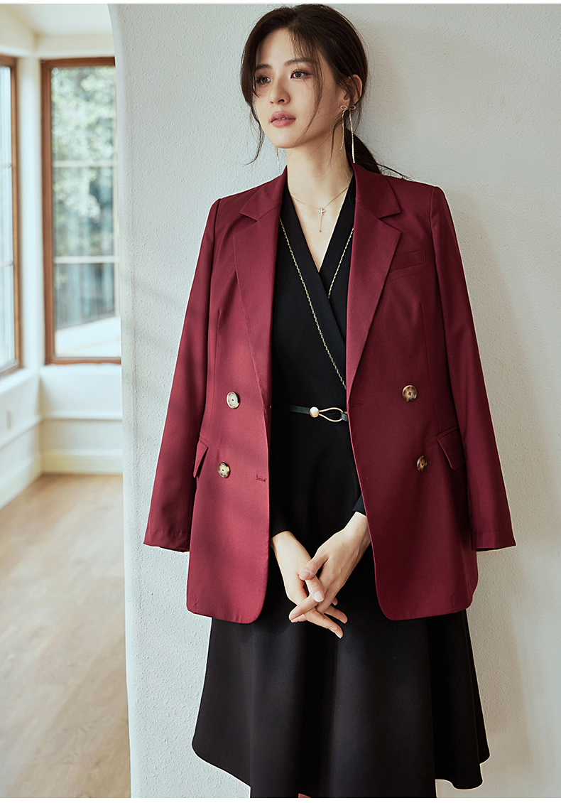 知性ol酒红色西装外套女2022春装新款职业通勤修身西服06008酒红色m