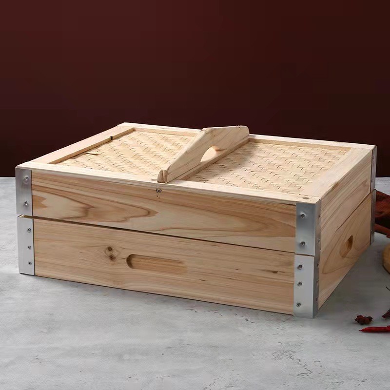 定制蒸馍馍坊长方形蒸笼蒸菜粗粮一号包子馒头蒸屉盖子竹制木框 50cm*