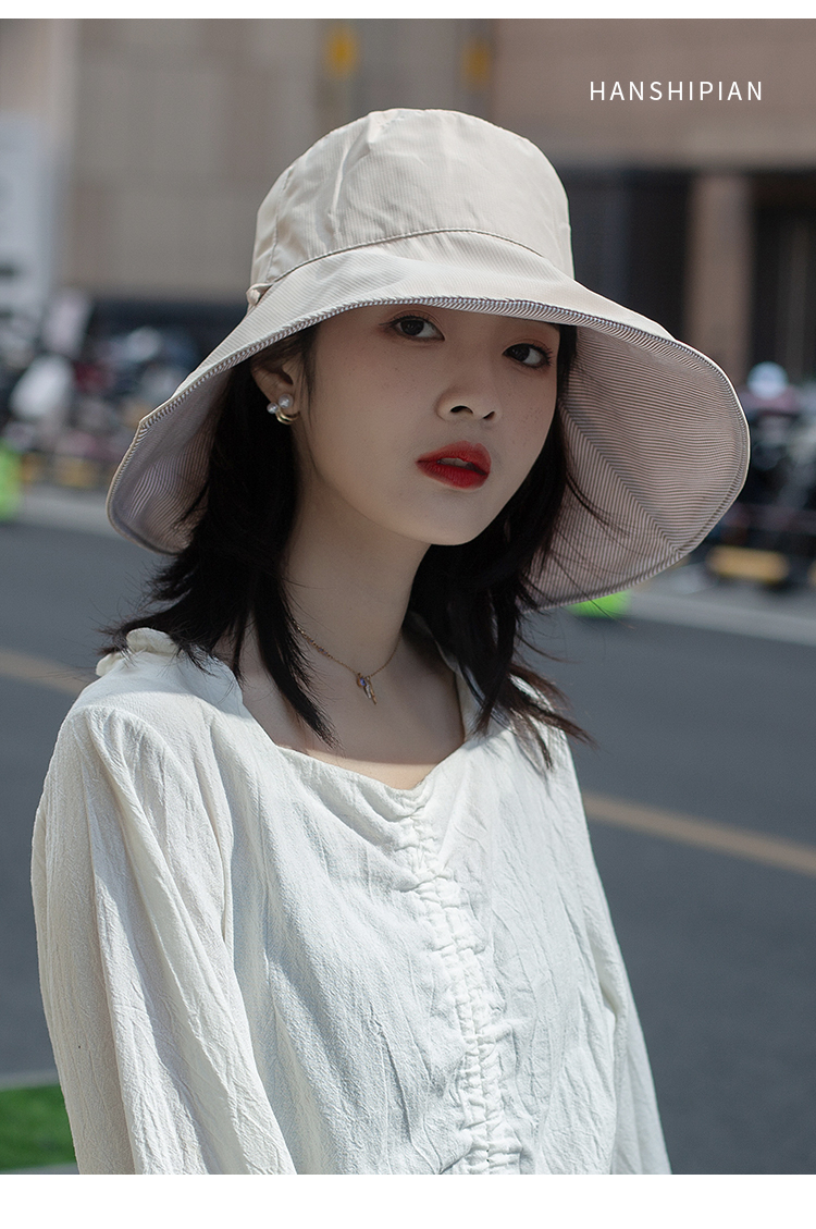 双面太阳帽女防晒防外线遮脸遮阳帽子女夏洋气时尚可折叠渔夫帽卡其色