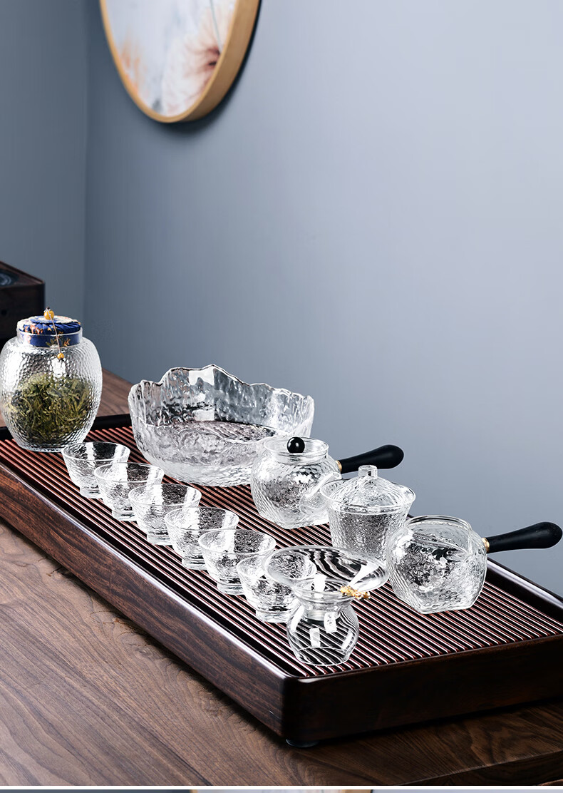 不拙锤纹耐热玻璃茶具套装家用简约日式整套功夫茶杯泡茶壶透明泡茶器