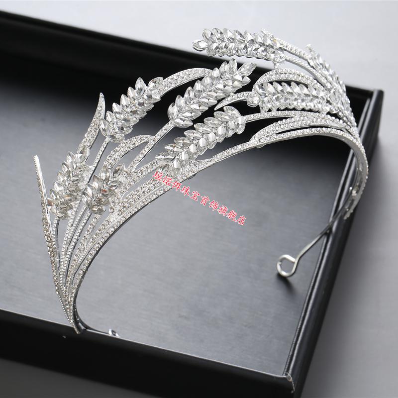 瑶诺佴2020年新款森系皇冠新娘欧美水钻麦穗皇冠头饰三件套皇冠项链