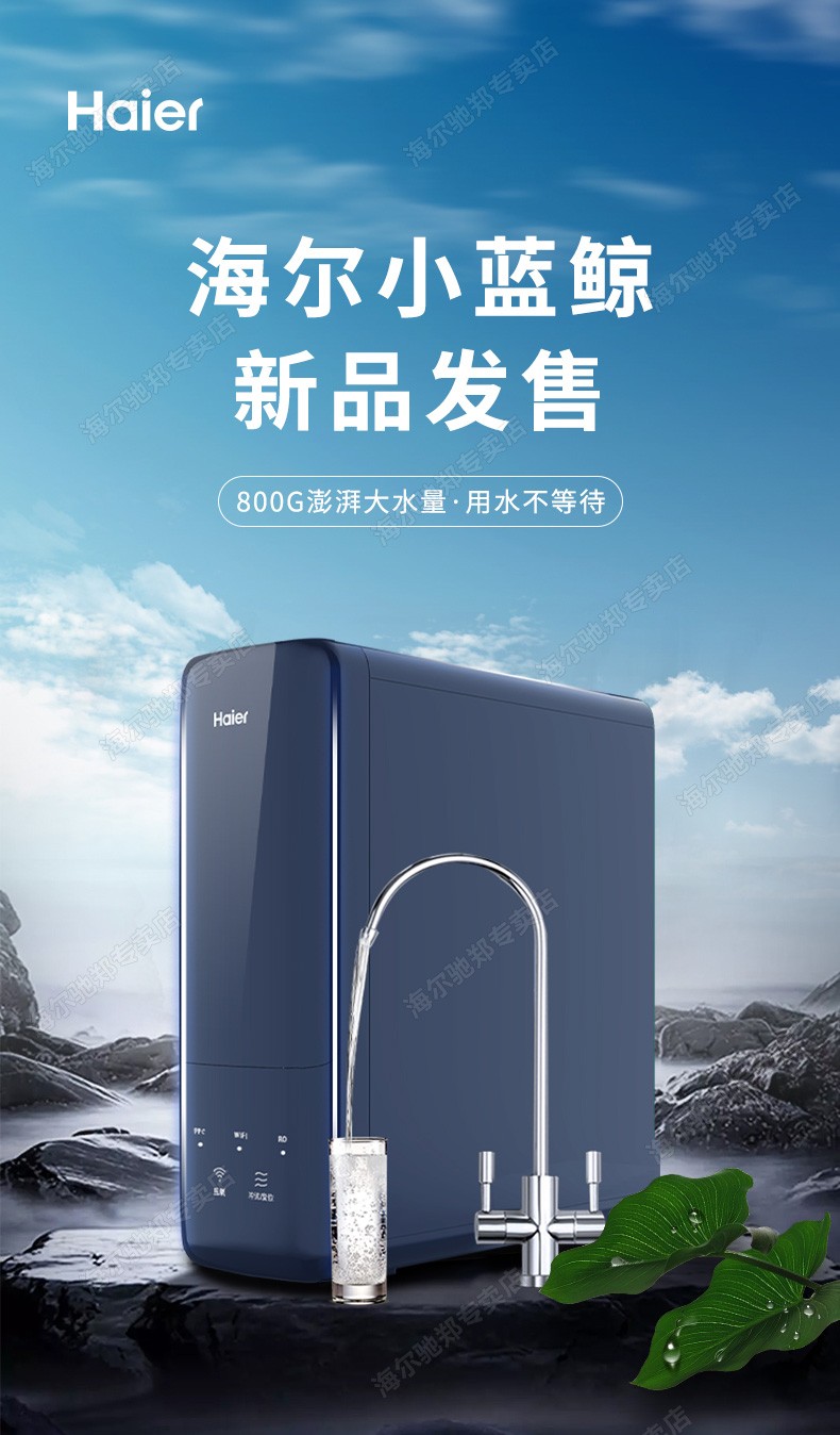 【新品】海尔(haier)净水器家用800g大通量 纯净双出水 ro反渗透滤芯