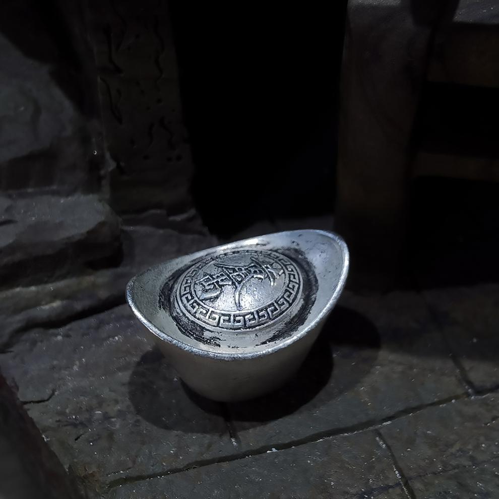 fbri)【银子进宝】古代银子古玩收藏 大清库银电影道具实心仿古银锭子