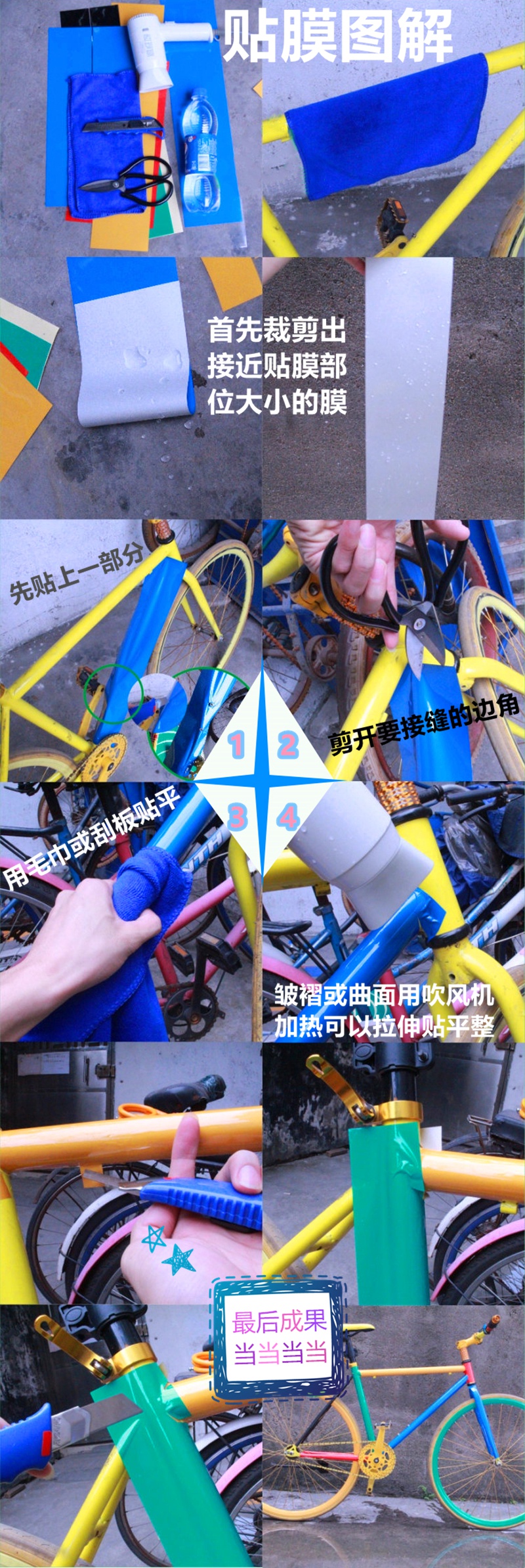 适用于自行车贴纸防水全车改装车贴贴膜改色山地车车架单车配件装备