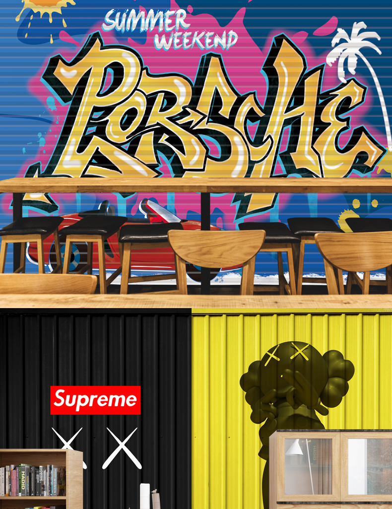 玟书芝麻街涂鸦墙贴贴纸自粘ins风动漫背景画kaws工业风宿舍墙面装饰