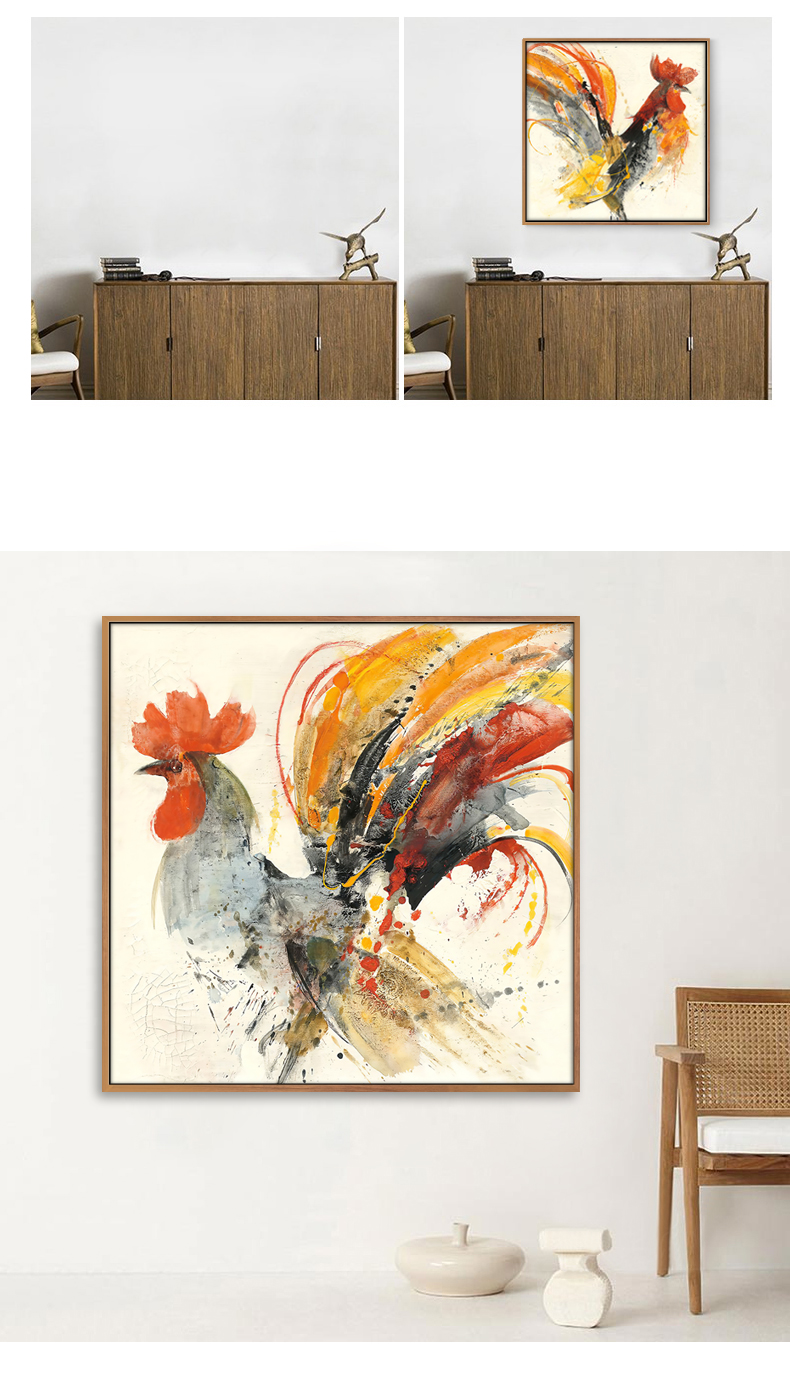 金鸡报晓挂画中式风格公鸡画玄关风水挂画书房背景墙雄鸡图金鸡报晓