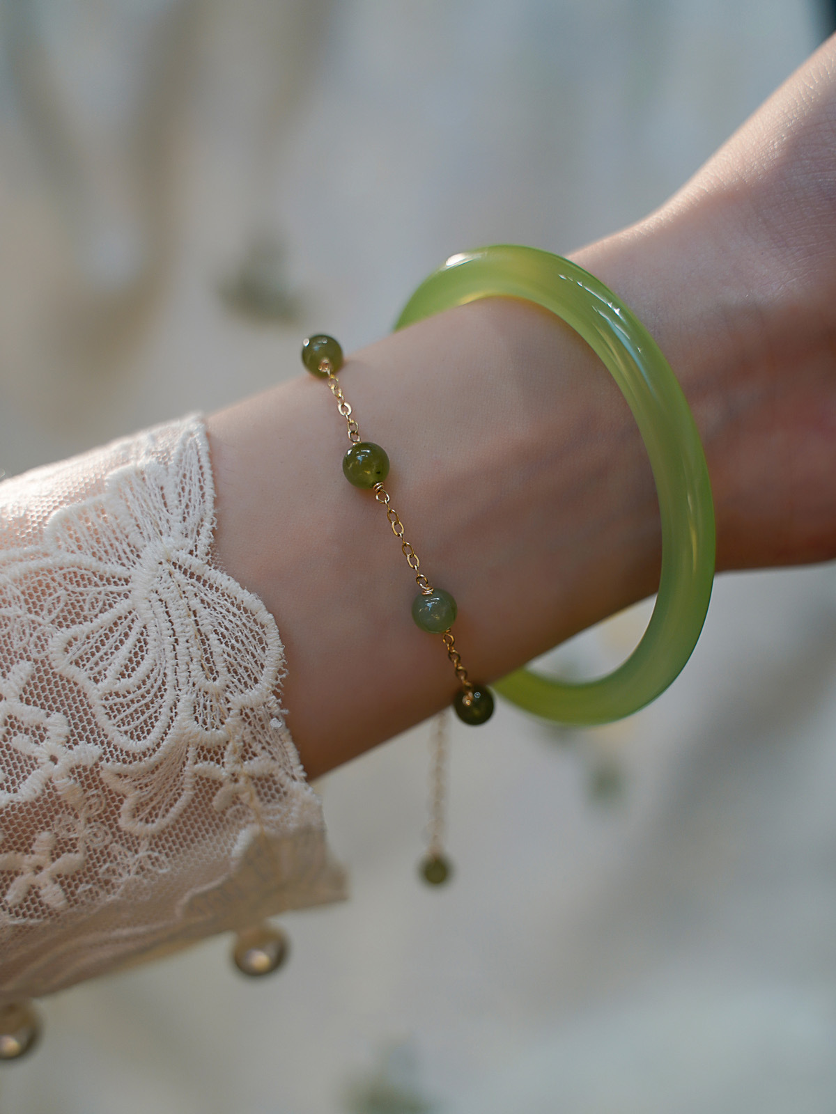 冰种玉髓叮当镯苹果绿玛瑙手镯小众民族风网红少女年轻款七夕 苹果绿